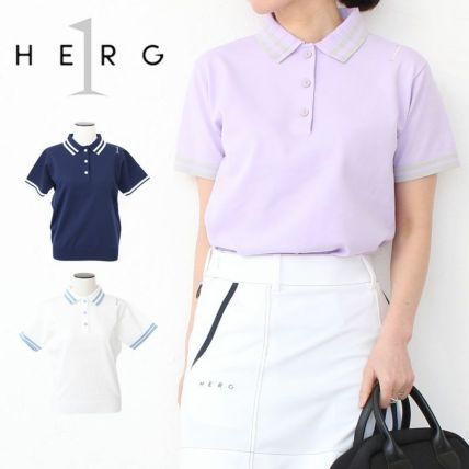 HERG1 ポロシャツ ラベンダー　サイズＬ 2点以上でさらに10%OFF】ポロシャツ - オープンカラーポロシャツ