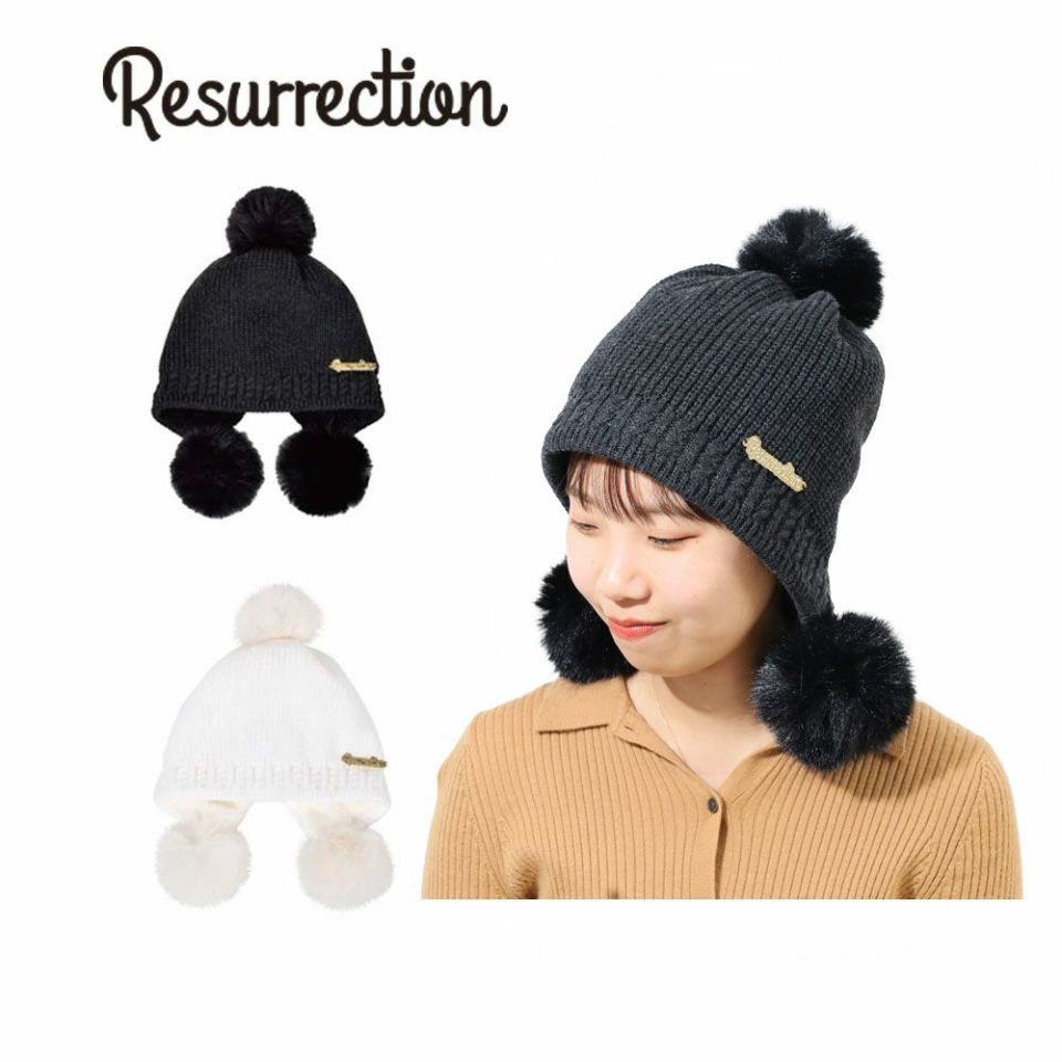 【新品】レザレクション　ポンポンニットキャップ SOLD}レザレクション｜Resurrection RRロゴポンポンニット